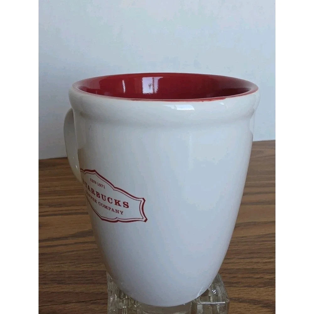 Starbucks Mug, White and Red, 13oz. 2006 EUC Vintage Style MCM